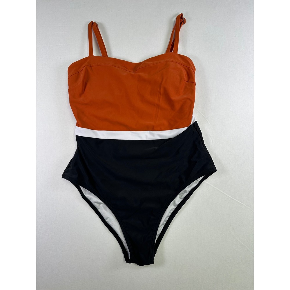 Cupshe Women Orange White Black Colorblock One Piece Swimsuit Size M